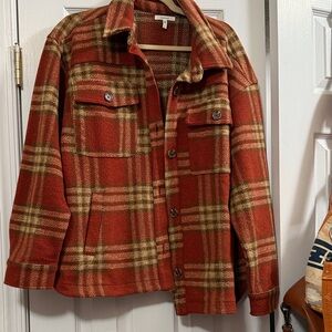 Maurices Red and Tan Plaid Utility Jacket